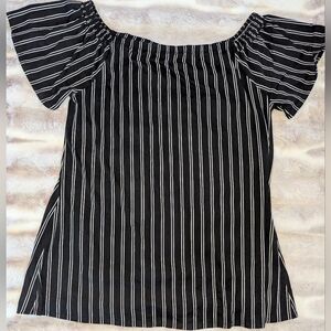 West Loop Off Shoulder Dress XXL Black White Striped Short Sleeve Casual
